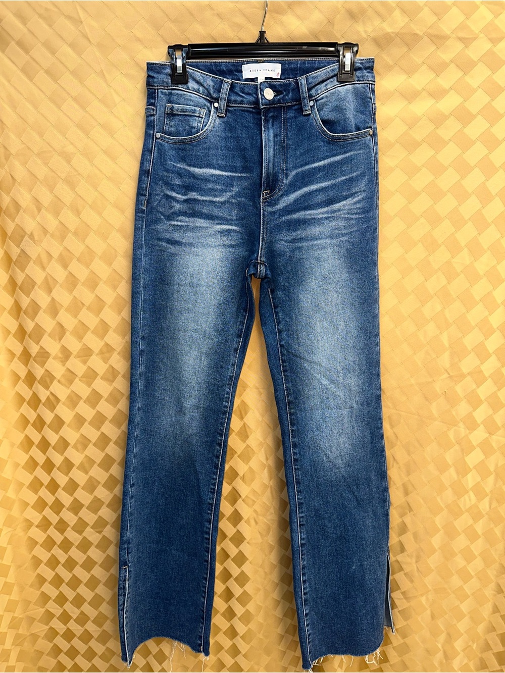 NWOT Risen High Rise Straight Leg Jeans With Side Slits and Raw Hem.